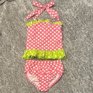 NWOT Kelly’s kids Pink & green Polka Dot Kids Swim Set 4-5